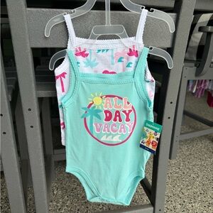 Garanimals Mint and White Bodysuit With Palm Trees Sunshine Beach- All Day Vacay